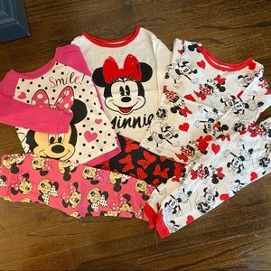 3 Sets of 2T Long Sleeve Minnie Mouse Pajamas